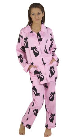 Black Kitty Printed Womens Cotton Sateen Pajamas Set