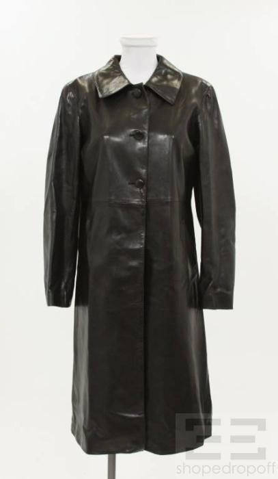 Agnes B. Special Black Leather A Line Mid Length Jacket Size 2