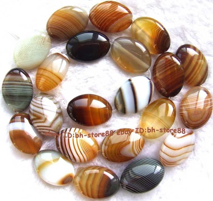 13x17mm Coffee Yellow Stripe Agate Flat Oval Beads 15