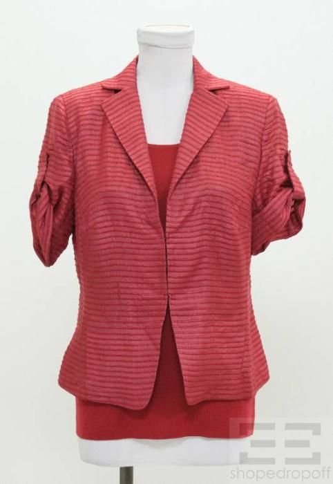 AKRIS Punto 2 Piece Red Wool Camisole Ribbed Silk Blazer Set Size 10 