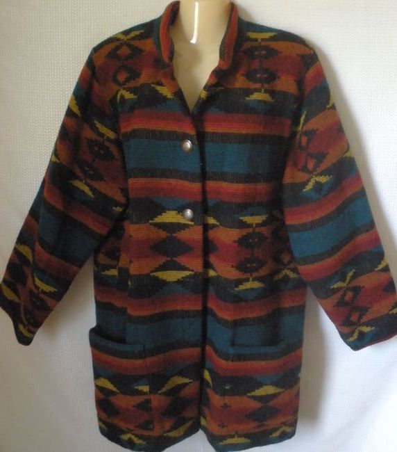 VINTAGE DONCASTOR WOOL SOUTHWESTERN NAVAJO INDIAN BLANKET COAT JACKET