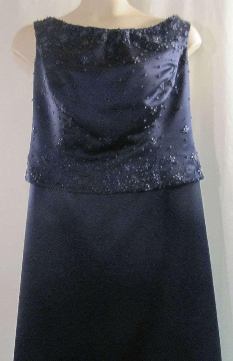 Alfred Angelo Navy Blue Formal Dress with Beading Size 22