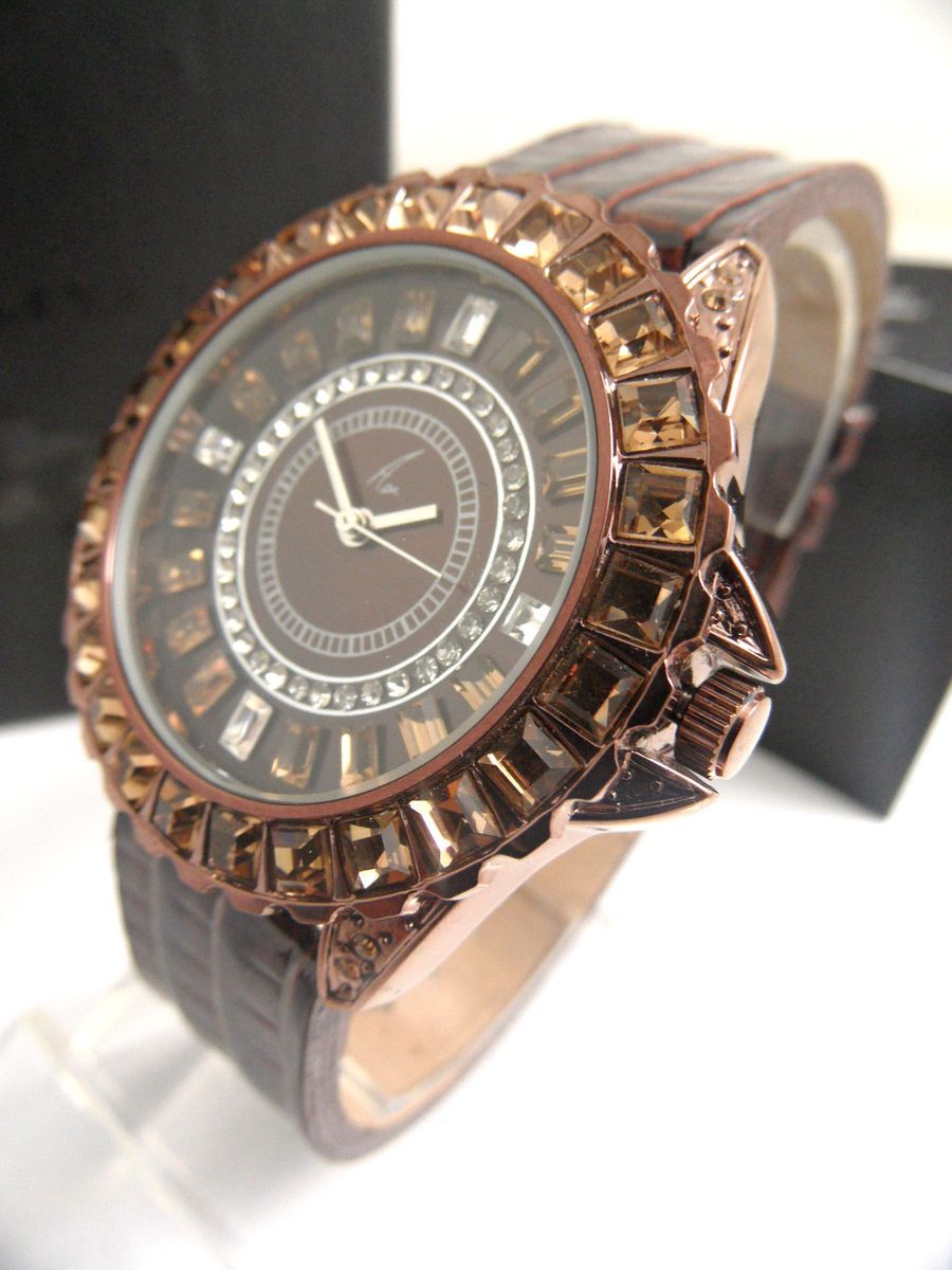 NEW LADIES BROWN ALEXANDRA BURKE DIAMANTE CRYSTAL DIAL BRACLET WATCH 