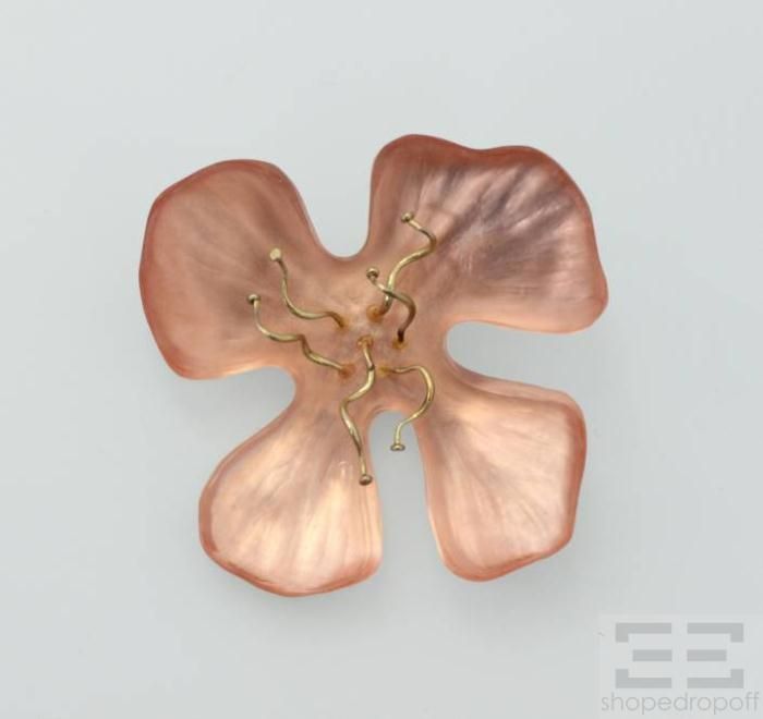 alexis bittar peach handcarved lucite flower brooch