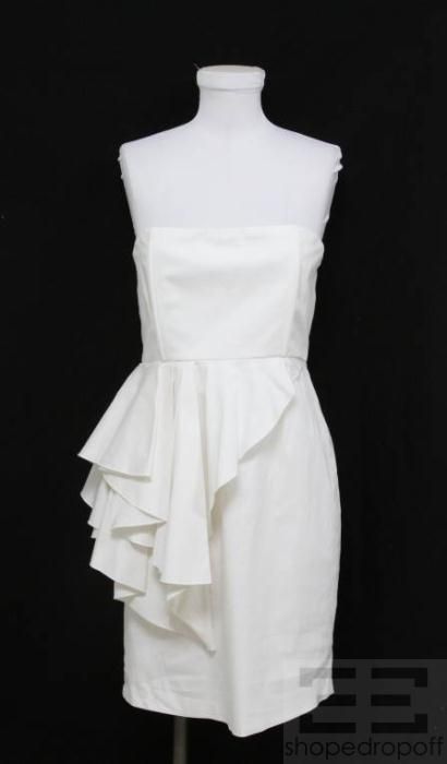 Alice Olivia White Ruffle Peplum Strapless Dress Size 12