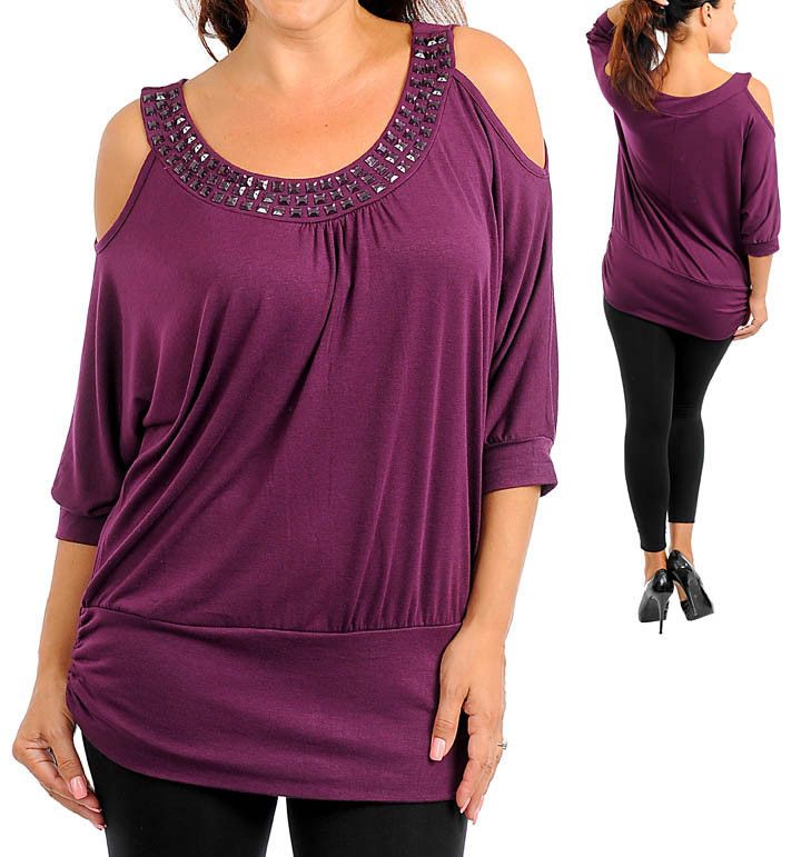 3X 3XL XXXL 12 13 14 PURPLE COLD OPEN OFF SHOULDER PLUS SIZE TOP SHIRT 