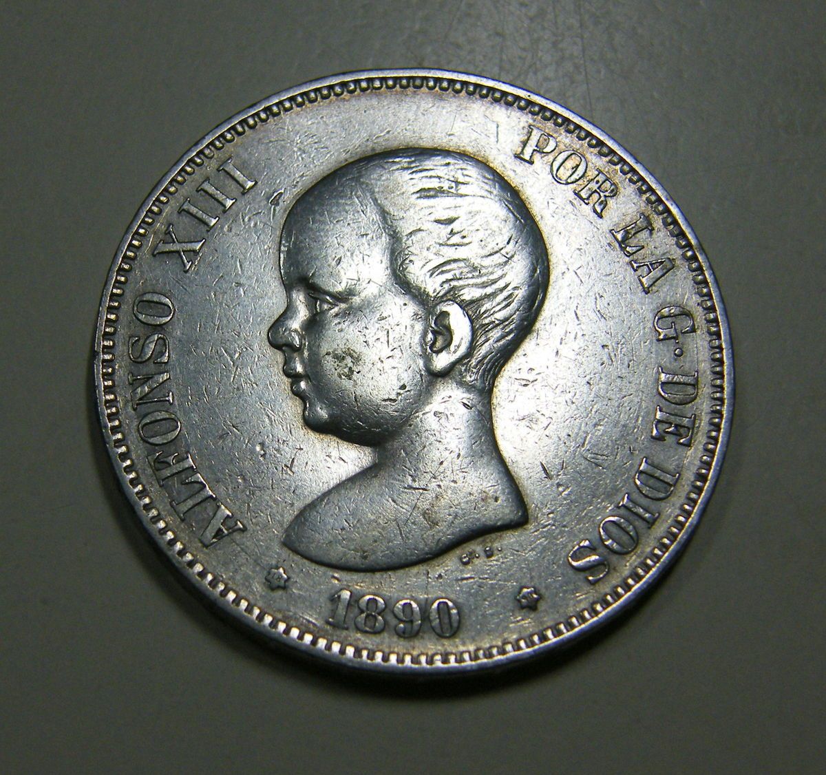 Spain Alfonso XIII 5 Pesetas 1890 1890 Silver Crown