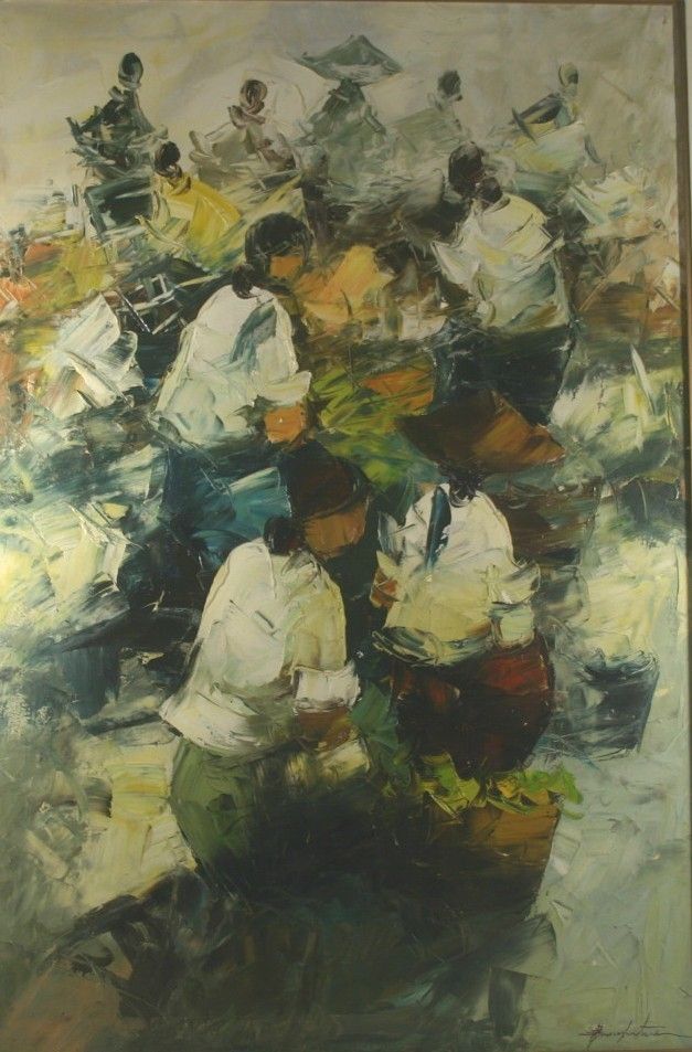 Lovely Large Filipino O B Market Scene Alfredo Buenaventura