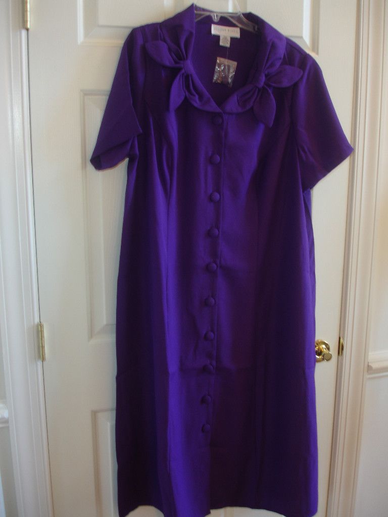 Allison Woods Purple Poly Bow Detail Neckline Career Special Dress 20W 