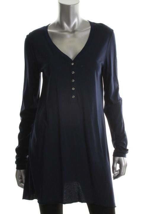 Allen Allen New Blue V Neck Swing Henley Top M BHFO