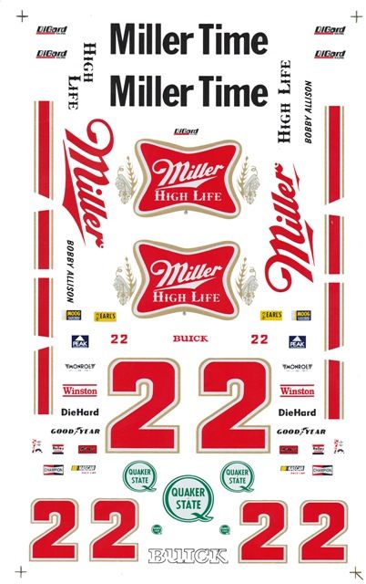 22 Bobby Allison Miller High Life 1/32nd Scale Slot Car Decals