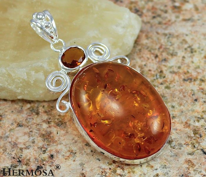 Amazing Baltic Orange Amber Brown Topaz Genuine Silver Bee Pendant 2 5 