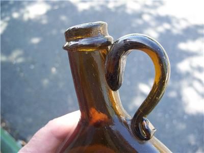 Antique Dark Amber Blown Glass Wine Bottle Circa early 1800s