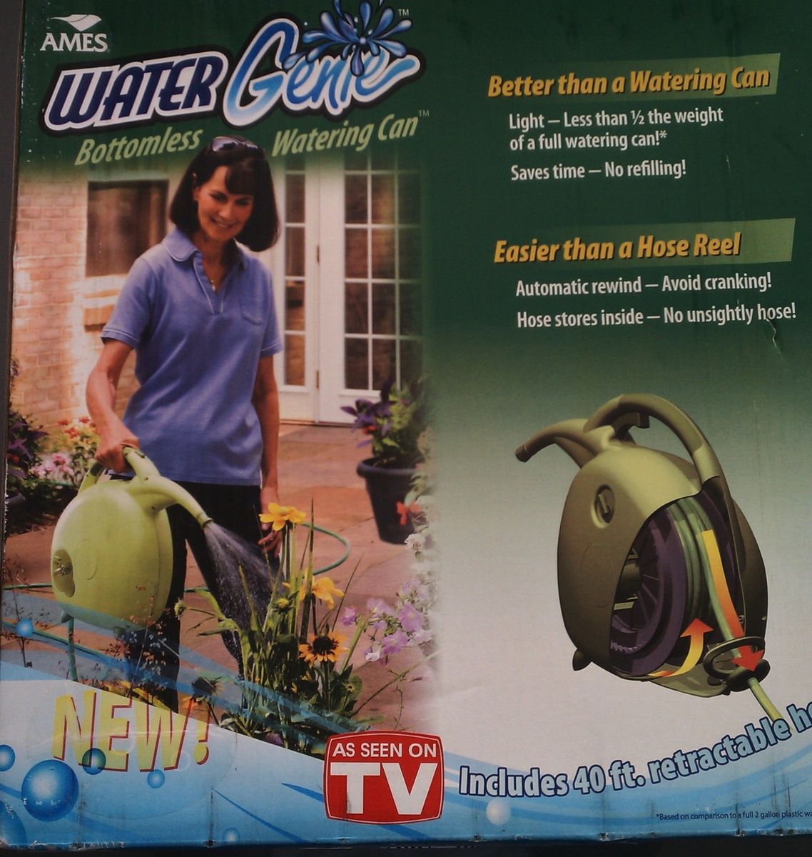 Ames Water Genie 40 Auto Retractable Garden Patio Deck Hose Reel 