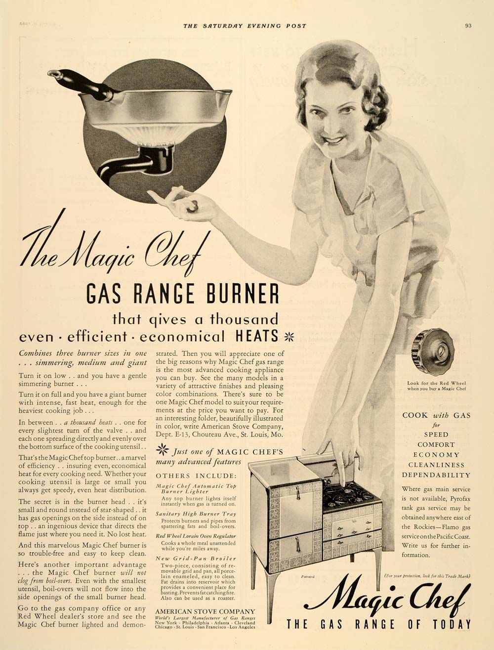 1933 Ad Gas Range Stove Burners Magic Chef American Original 