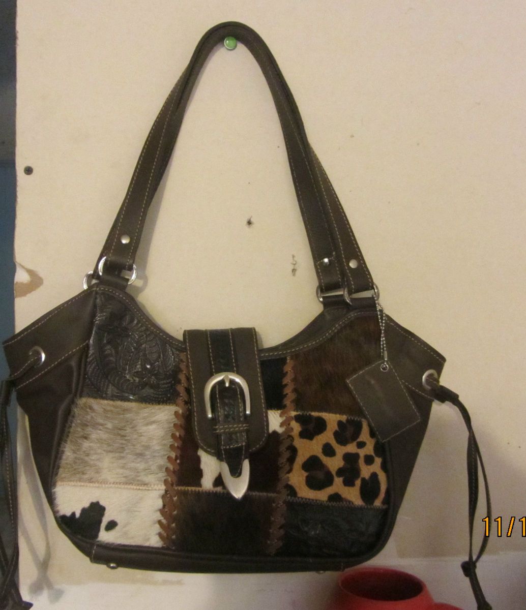 American West Handbag cowhide leather and real hair on front