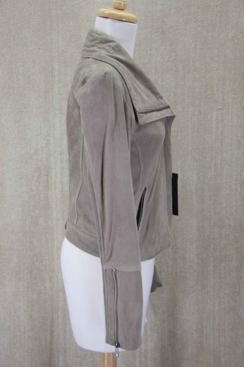 Womens Andrew Marc New York Gracie Crop Suede Grey Leather Jacket 