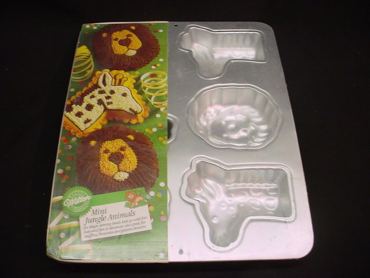 Wilton MINI JUNGLE ANIMAL cake pan GIRAFFE LION COOKIE CANDY 6 mold 