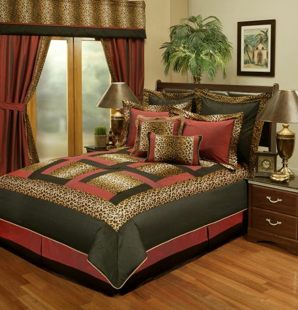 8PC Jungle Animal Print Faux Silk Comforter Set Q K