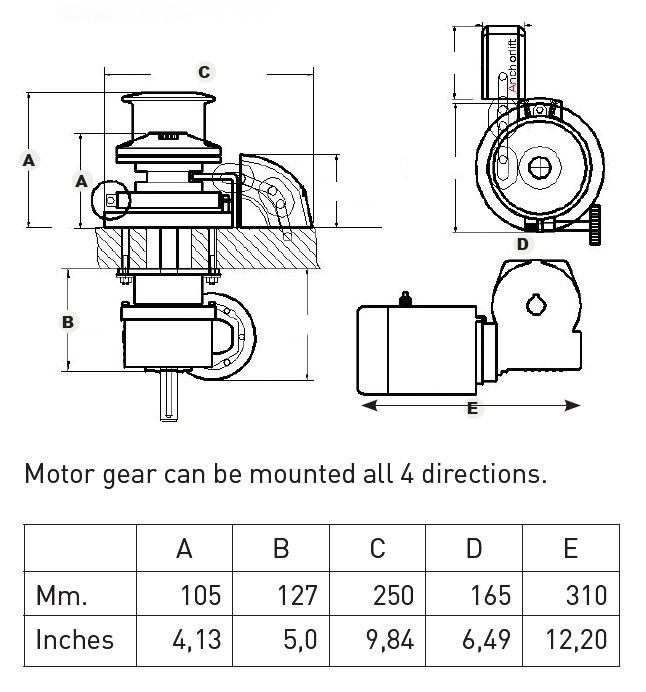 Anchorlift Mako Windlass MR1512C 1500Watt Anchor Lift Capstan Lewmar 