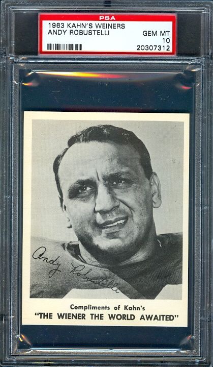 1963 KAHNS WIENERS FOOTBALL ANDY ROBUSTELLI GIANTS PSA 10 POP 1