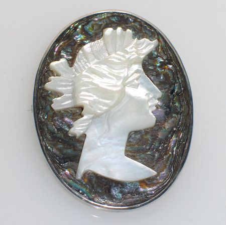Antique Mother of Pearl Abalone Cameo Sterling Brooch