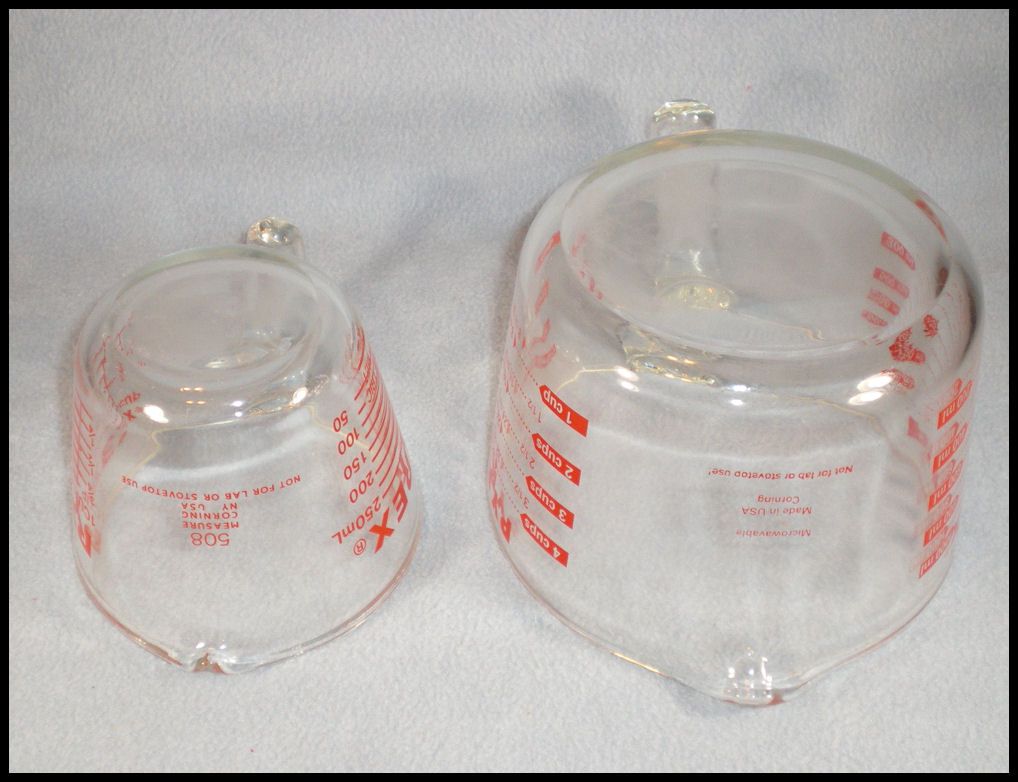 Vintage Pyrex Measuring Cups 1 Cup 4 Cups Clear w Red Measurements 