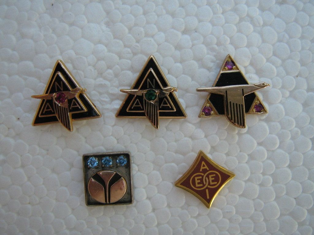 Vintage Lot 5 Lapel Pins Aviation Engineering 10K 14k Gold Tie Pins 