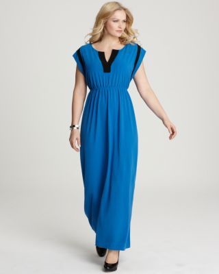 Anna Scholz New Blue Stretch Split Neck Maxi Casual Dress Plus 22W 