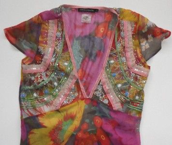 Antik Batik Womens Beaded Sheer Silk Floral Tunic Top s Long Blouse 