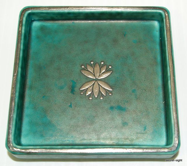 Vintage Gustavsberg Green Dish Argenta Sweden Mint 4366