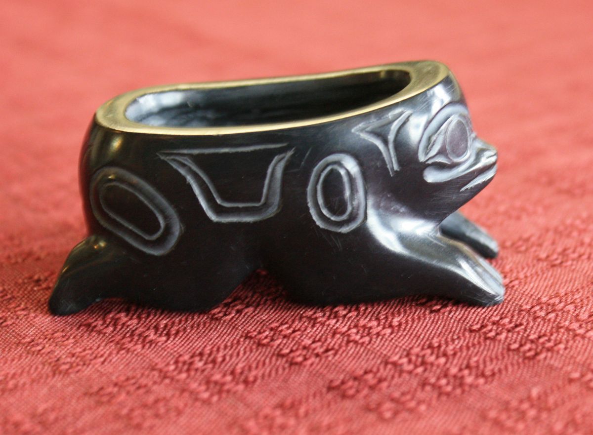 Haida Argillite Frog Bowl Sculpture by Greg White Lightbown