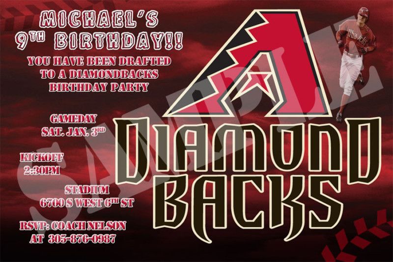 Baseball Arizona Diamondbacks Custom Birthday Party Invitations 