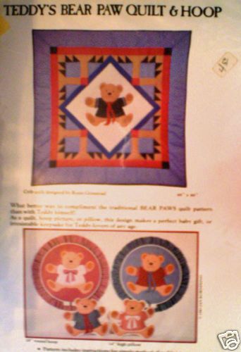 Vintage Quilting Pattern Crib Quilt Teddy Bear Hoop Pic