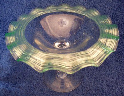 LOVELY FRY CRYSTAL REEDED RUFFLED AIRTRAP COMPOTE