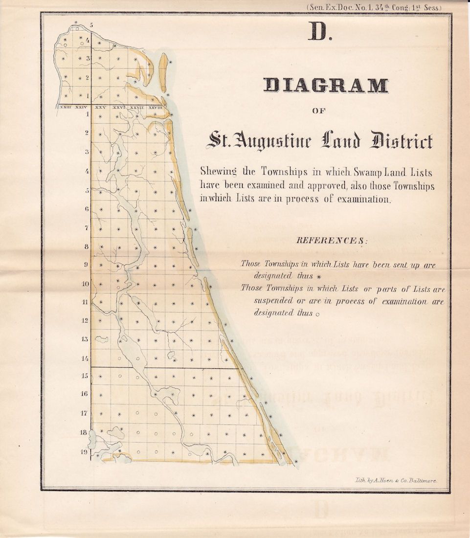 St Augustine Florida 1855 Map St Johns County H Colored