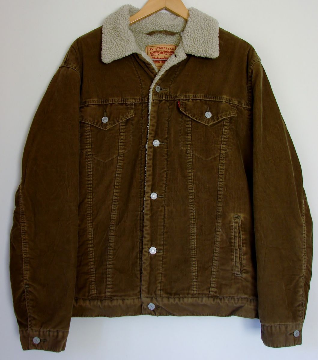 Mens Levis Brown Corduroy Fleece Lined Jacket XL Great Condition