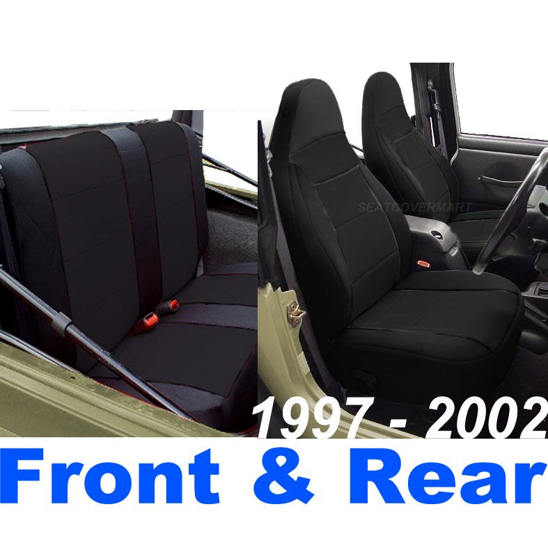   1997 02 Neoprene Front Rear Car Seat Cover Full Set Black TJ127