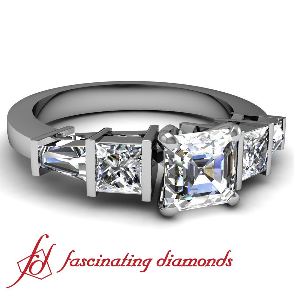 25 Ct Asscher & Princess Cut Diamond Engagement Ring W Side 