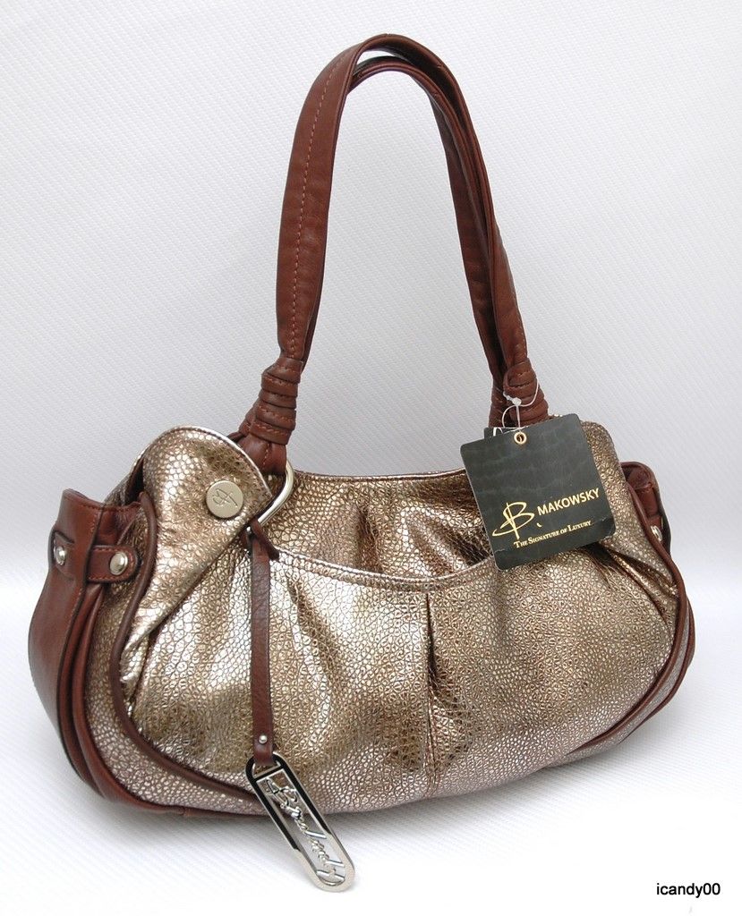 NWT B MAKOWSKY LEIGHTON SATCHEL BAG HANDBAG ~BRANDY