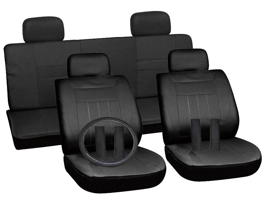 15pc Set Solid Black Auto Car Seat Covers Free Steering Wheel Belt Pad 