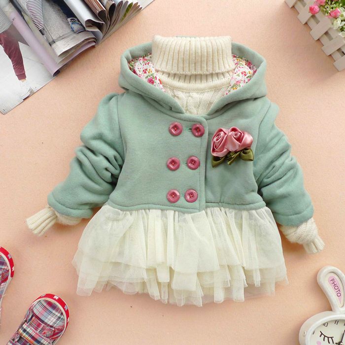 Sale Baby Girl Clothes Autumn Winter Coat Kid Pink Green Red Coat Gown 