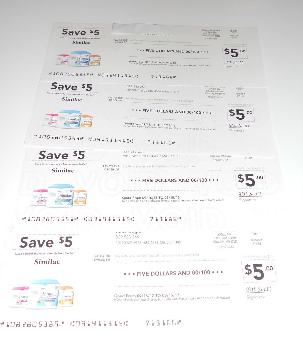 20 Similac Infant Formula Coupon Checks 4 $5 00 Coupons Exp 03 15 13 