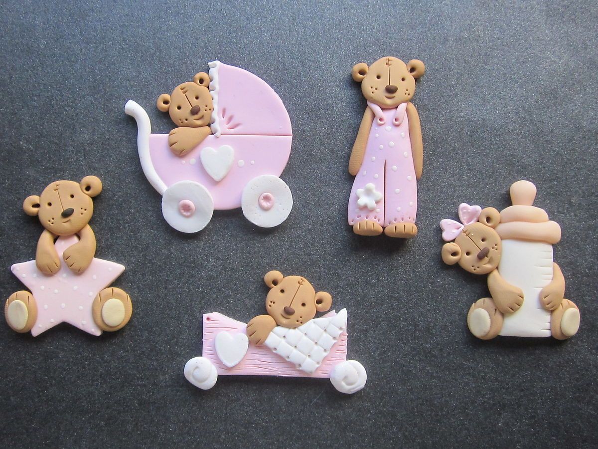   Baby Girl Teddy Bear Card Toppers Scrapbook Embellishments Girl