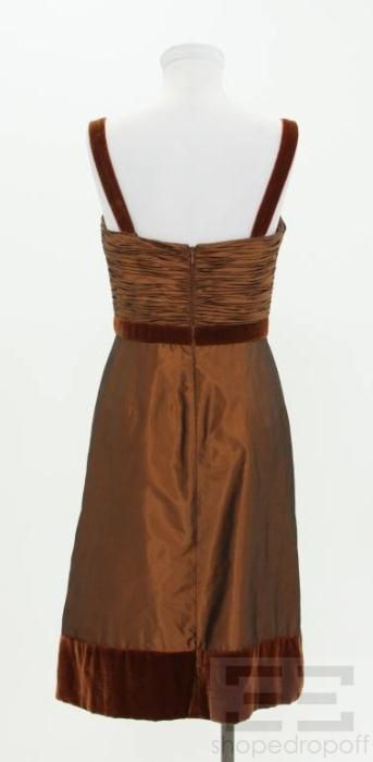 Badgley Mischka Brown Silk Velour Ruched Sleeveless Dress Size 4 New 