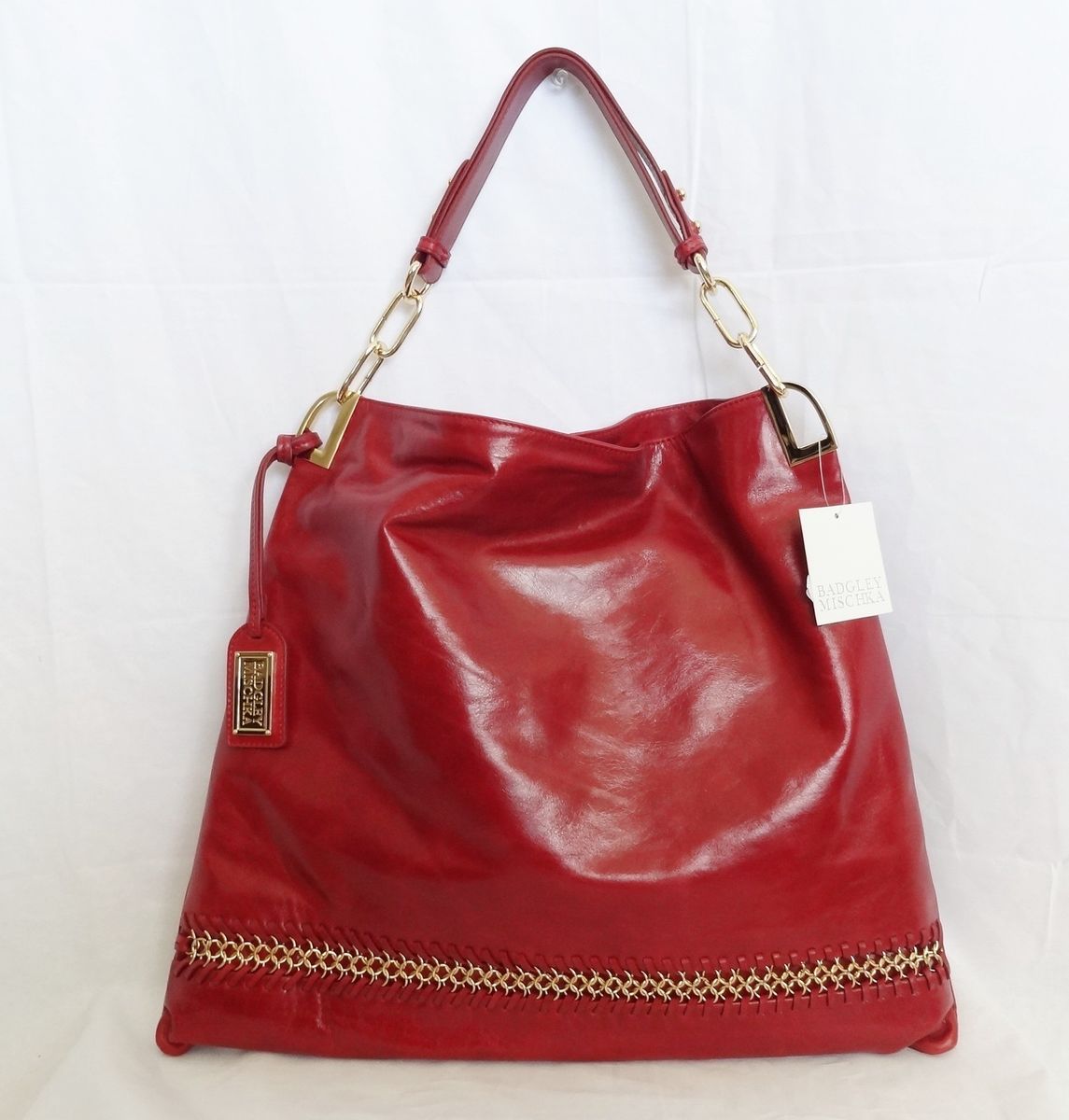 New Auth Badgley Mischka Platinum Label Chantal Shoulder Tote Bag Red 