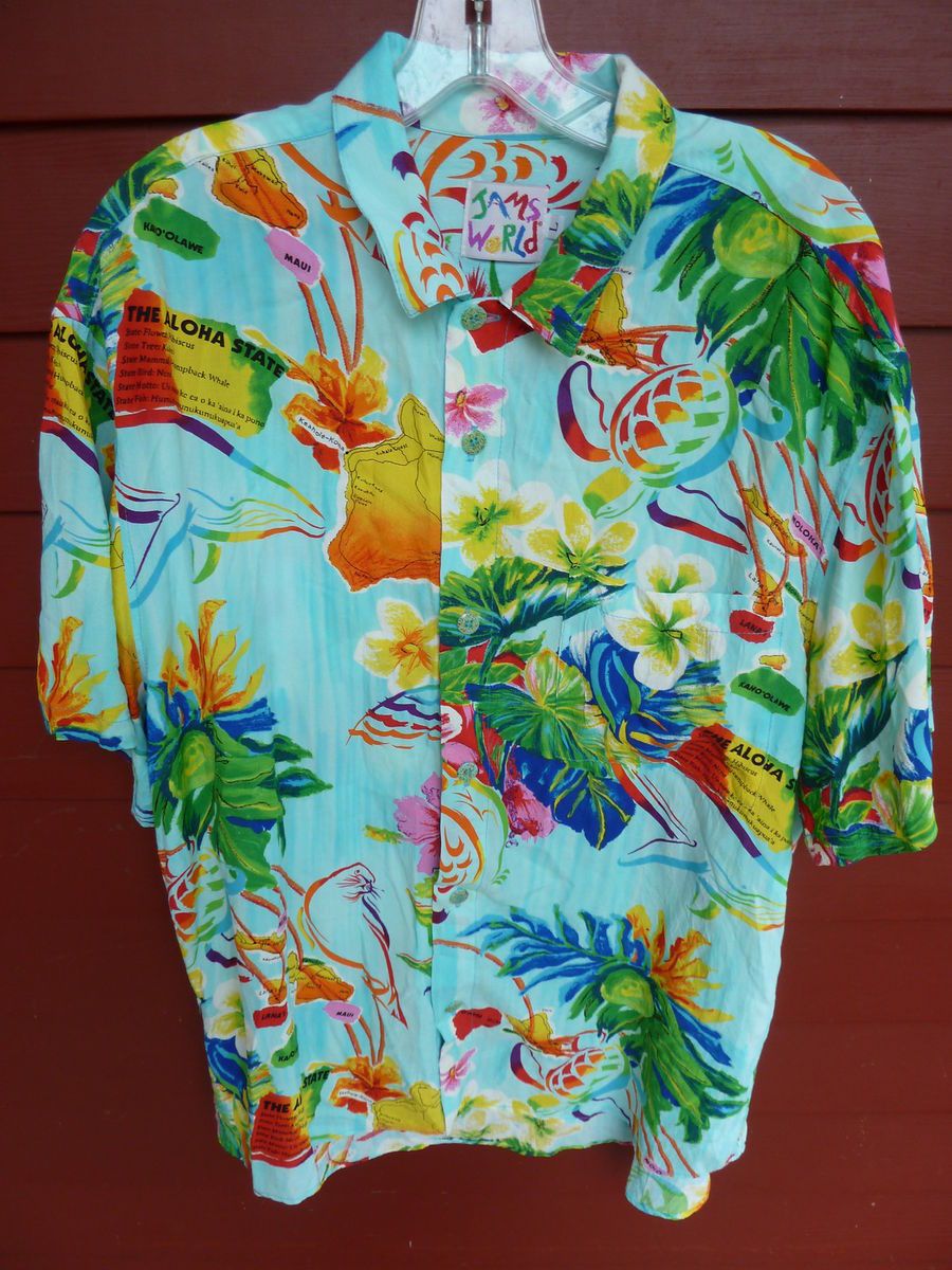 MENS JAMS WORLD Hawaiian Island Life SS Button Shirt Size Large in 