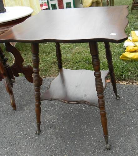 Antique Victorian Chestnut Lamp Table Glass Ball Feet