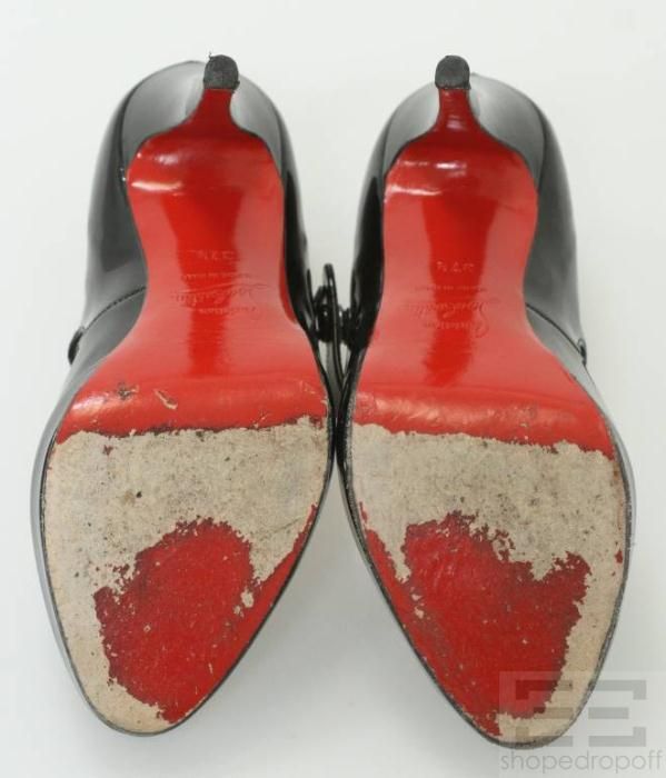   Louboutin Black Patent Leather Bana 140 Peep Toe Heels Size 37.5