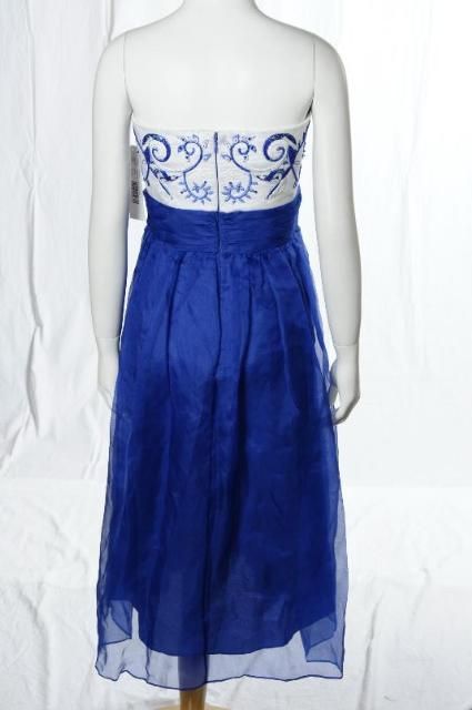 Bagley Mischka NWD Cobalt Organza Silk Evening Cocktail Strapless 